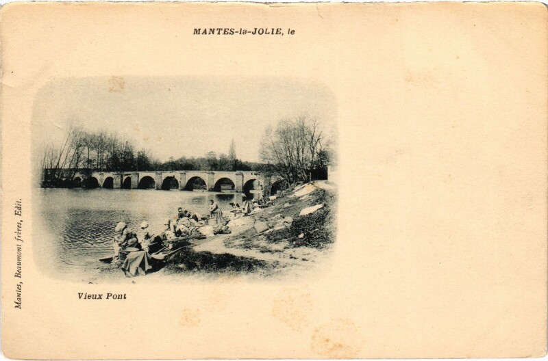 Carte postale ancienne Mantes-la-Jolie Vieux Pont à Mantes-la-Jolie