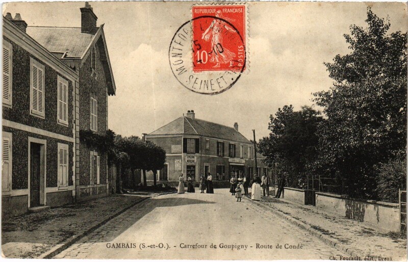 Carte postale ancienne Gambais Carrefour de Goupigny - Route de Conde à Gambais