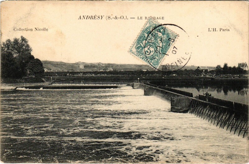 Carte postale ancienne Andresy Barrage