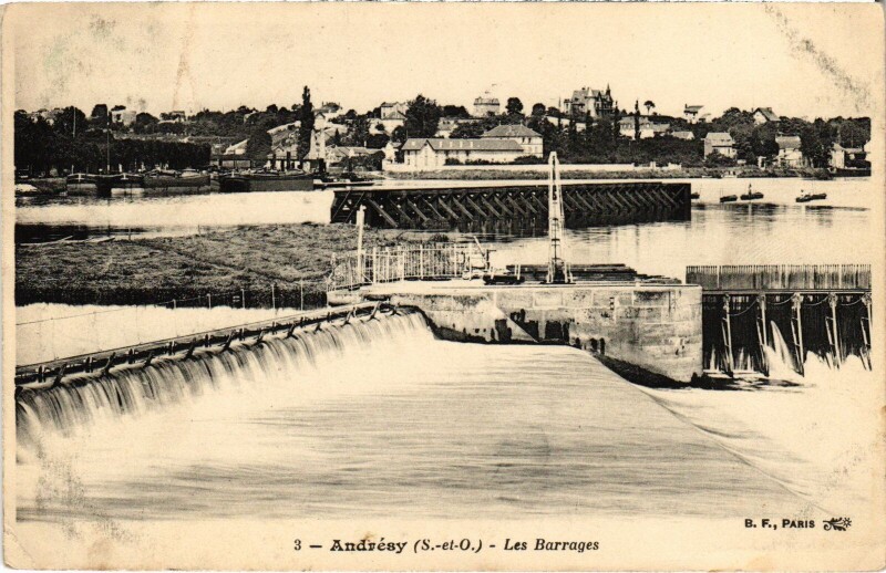 Carte postale ancienne Andresy Barrages