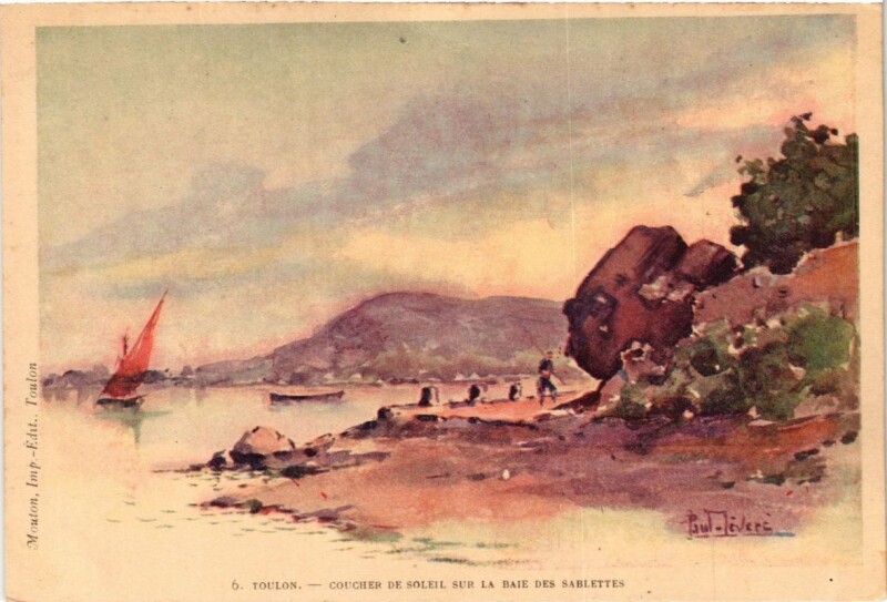 Carte postale ancienne Toulon Coucher de Soleil sur la Baie des Sablettes à Toulon