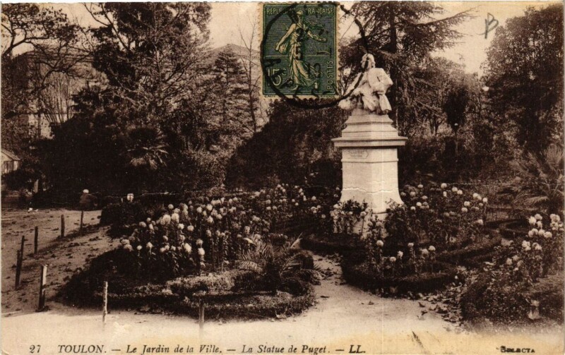 Carte postale ancienne Toulon Jardin de la Ville-La Statue de Puget à Toulon