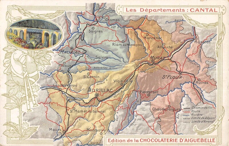Carte postale ancienne Cantal - Departement Du Cantal