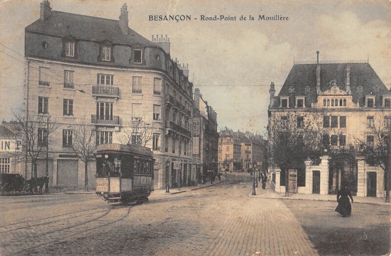 Carte postale ancienne Besancon - Rond Point De La Mouillere - Tramway
