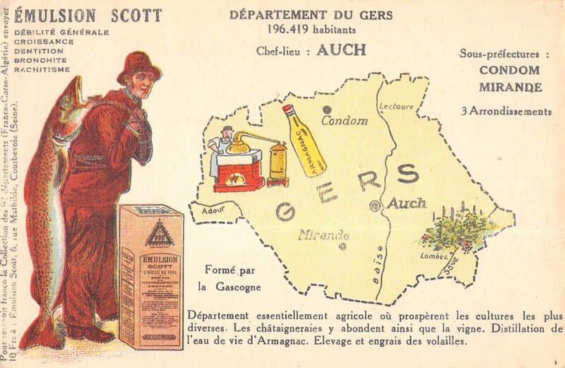 Carte postale ancienne Departement Du Gers - Cpa Publicite