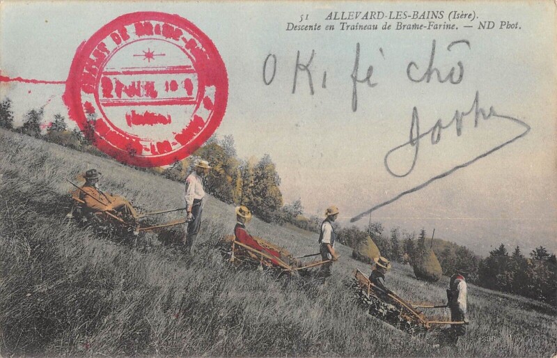Carte postale ancienne Allevard Les Bains - Descente En Traineau De Brame Farine à Allevard