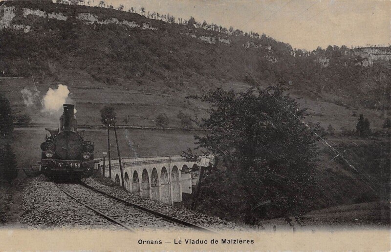 Carte postale ancienne Ornans - Le Viaduc De Maizieres - Train - cpa émail à Ornans