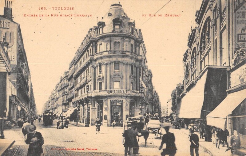 Carte postale ancienne Toulouse - Entree De La Rue Alsace Lorraine Et Rue De Remusat à Toulouse