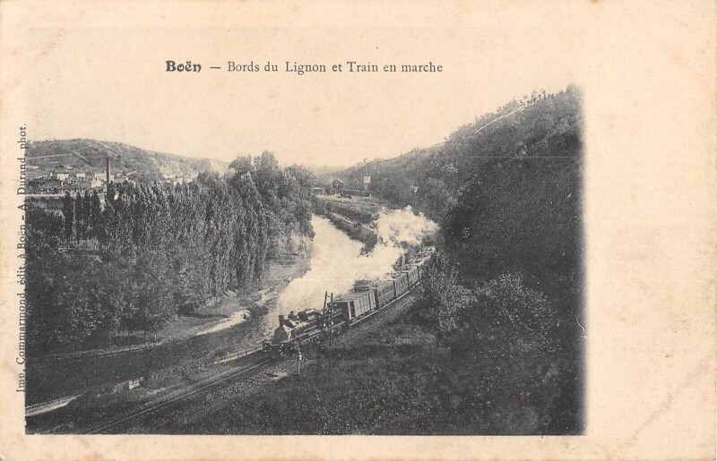 Carte postale ancienne Boen - Bords Du Lignon Et Train En Marche