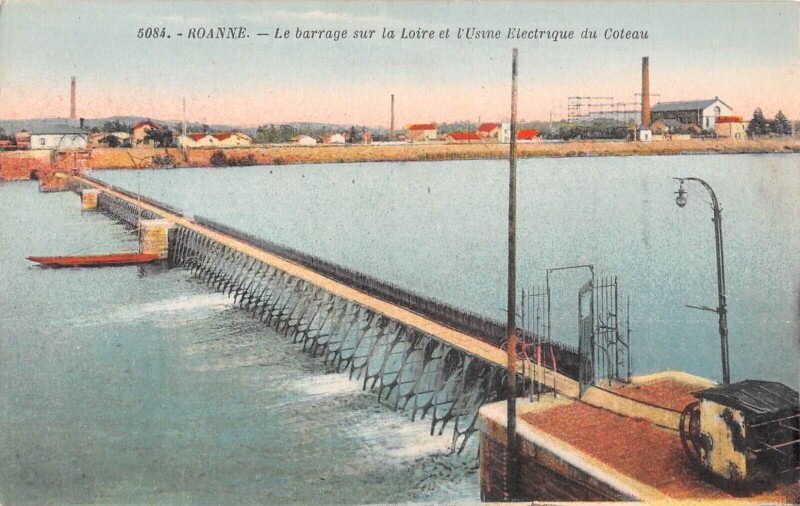 Carte postale ancienne Roanne - Le Barrage Sur La Loire Et Usine Electrique Du Coteau à Roanne
