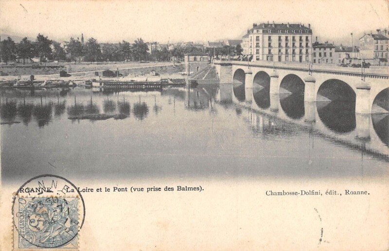 Carte postale ancienne Roanne - La Loire Et Le Pont - Vue Prise Des Balmes à Roanne