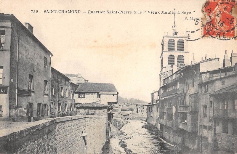 Carte postale ancienne Saint Chamond - Quartier Saint Pierre Et Le Vieux Moulin A Soye à Saint-Chamond