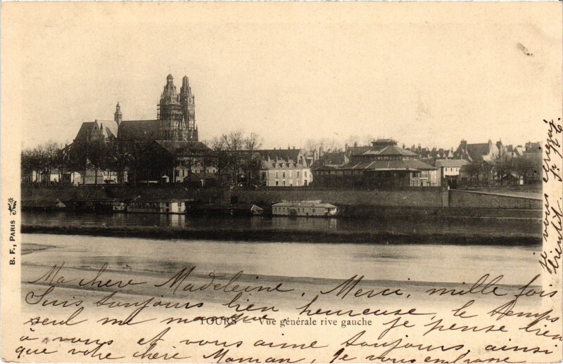 Carte postale ancienne Tours vue generale rive gauche à Tours