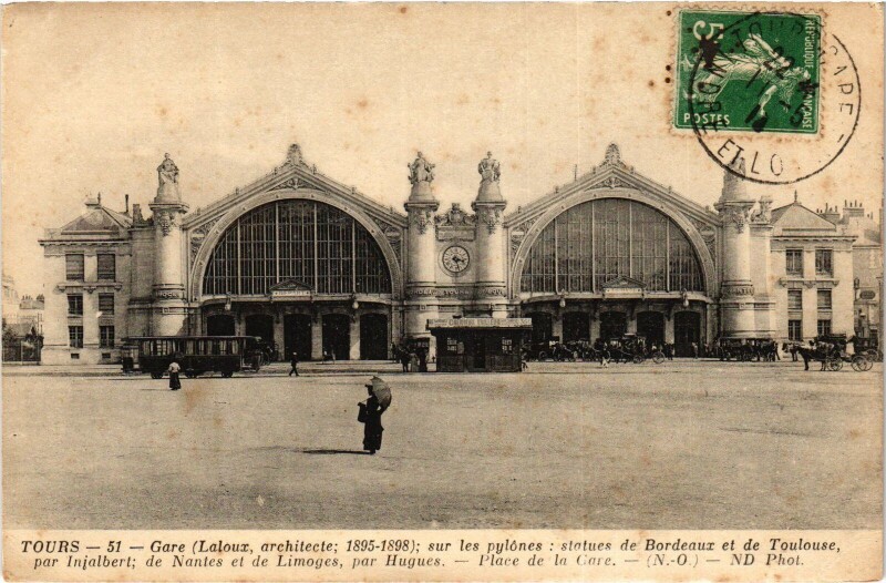 Carte postale ancienne Gare; Place de la Gare à Tours