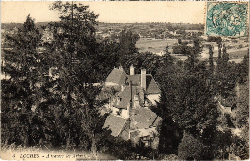 Carte postale ancienne Loches a travers les Arbres à Loches