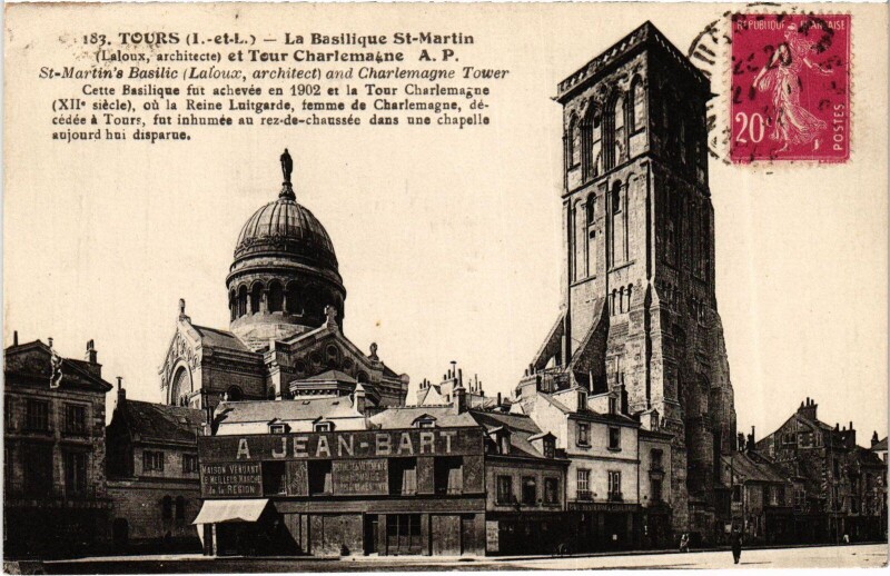 Carte postale ancienne Tours Basilique Saint-Martin Tour Charlemagne à Tours
