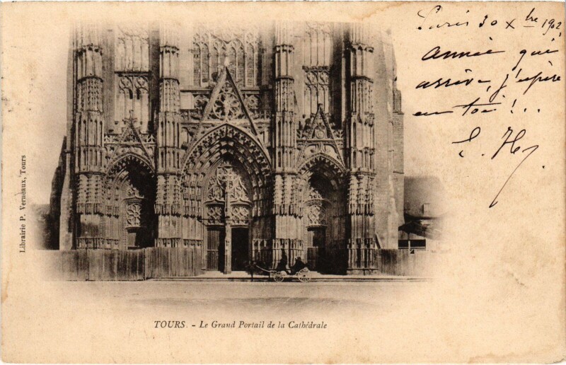 Carte postale ancienne Tours Grand Portail de la Cathedrale à Tours