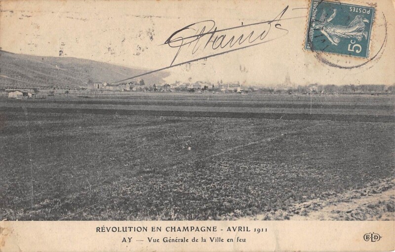 Carte postale ancienne Revolution En Champagne 1911 - Ay - Vue Generale De La Ville En Feu