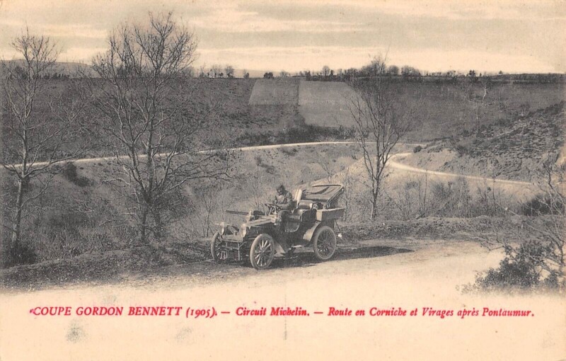 Carte postale ancienne Coupe Gordon Bennett 1905 - Circuit Michelin - Route En Corniche Et Virag