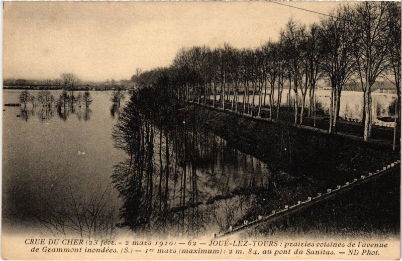 Carte postale ancienne Joue-les-Tours Crue du Cher à Tours