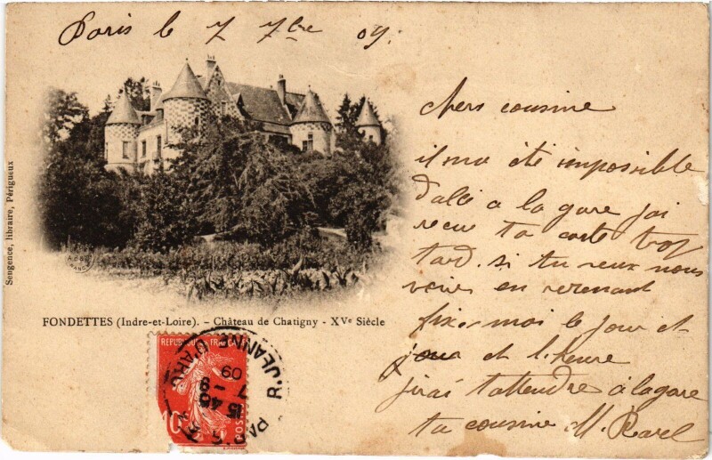 Carte postale ancienne Fondettes Chateau de Chantigny à Fondettes