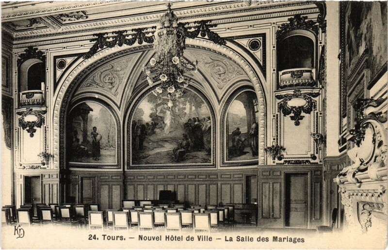 Carte postale ancienne Tours Nouvel Hotel de Ville - Salle des Mariages à Tours