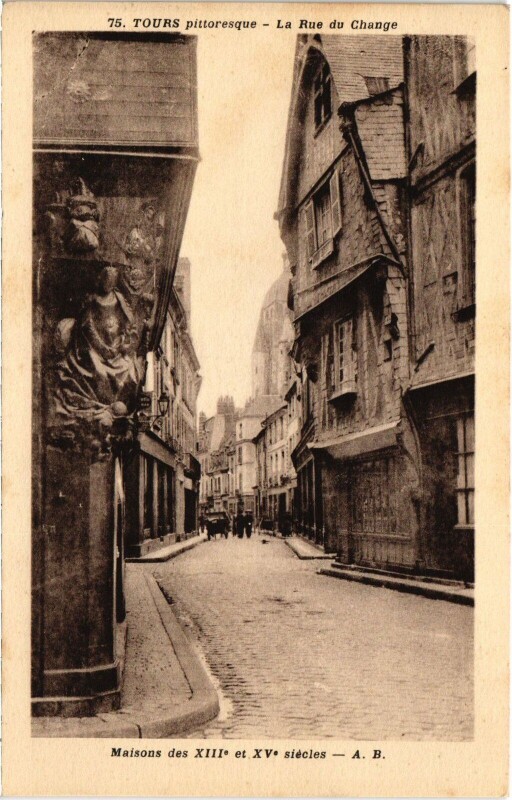 Carte postale ancienne Tours Rue du Change - Maisons à Tours