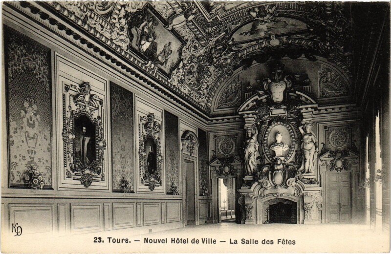 Carte postale ancienne Tours Nouvel Hotel de Ville - Salle des Fetes à Tours
