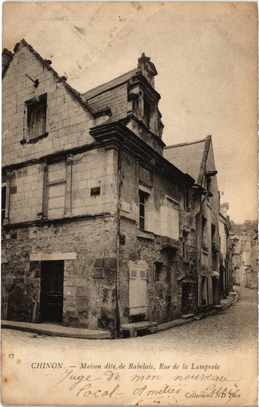 Carte postale ancienne Chinon Maison dite de Rabelais - Rue de La Lamproie à Chinon