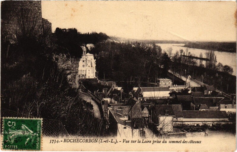 Carte postale ancienne Rochecorbon Vue sur la Loire prise du Sommet des Coteaux à Rochecorbon