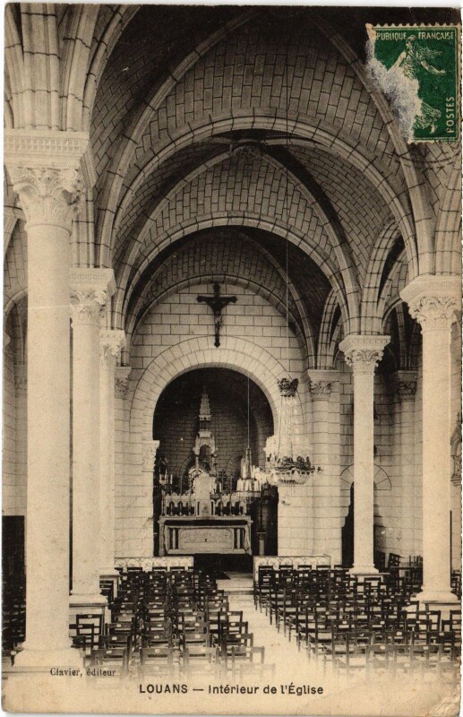 Carte postale ancienne Louans Interieur de l'Eglise à Louans