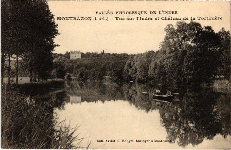 Carte postale ancienne Montbazon Vue sur l'Indre - Chateau de la Tortiniere à Montbazon