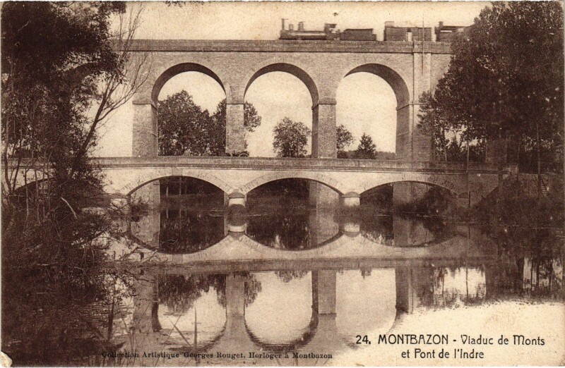 Carte postale ancienne Montbazon Viaduc de Monts - Pont de l'Indre à Montbazon