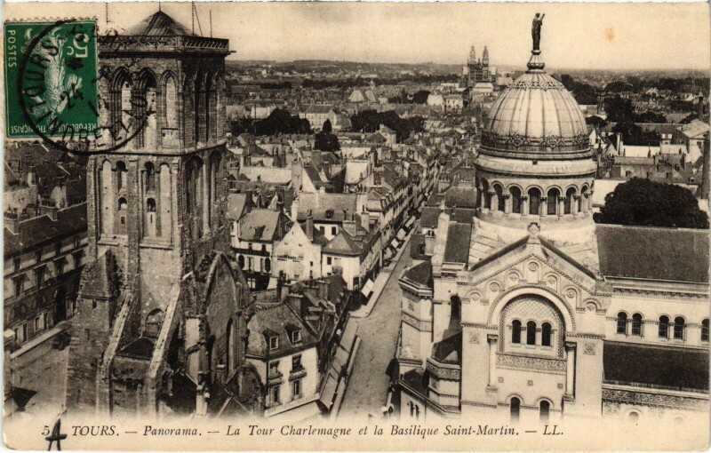 Carte postale ancienne Tours Tour Charlemagne - Basilique Saint-Martin à Tours