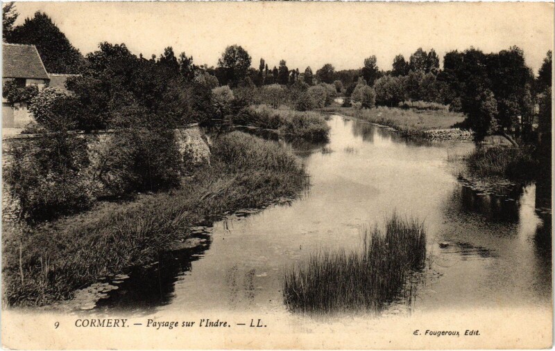 Carte postale ancienne Cormery Paysage sur l'Indre à Cormery