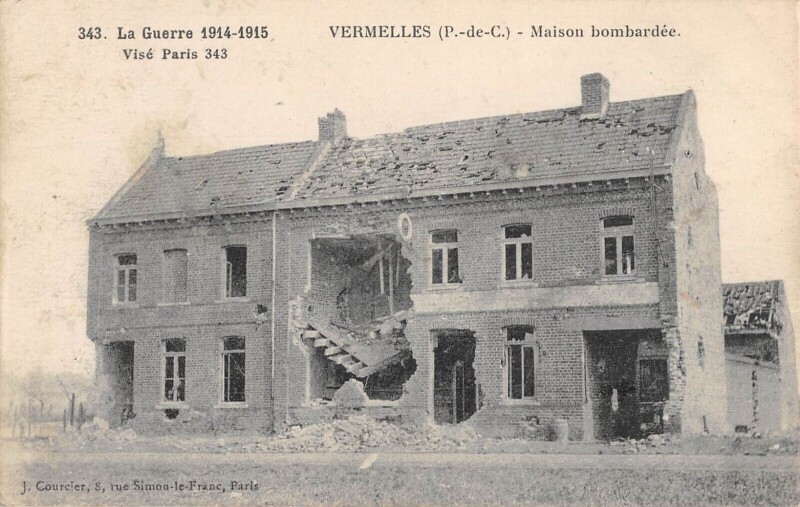 Carte postale ancienne Vermelles - Maison Bombardee à Vermelles