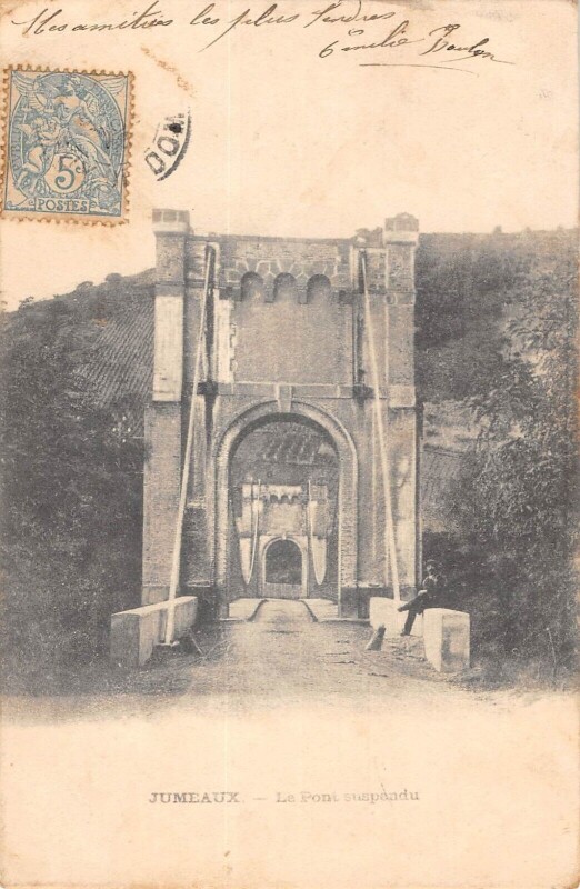 Carte postale ancienne Jumeaux - Le Pont Suspendu à Jumeaux