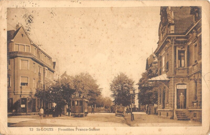 Carte postale ancienne Saint Louis - Frontiere Franco Suisse - Tramway à Saint-Louis