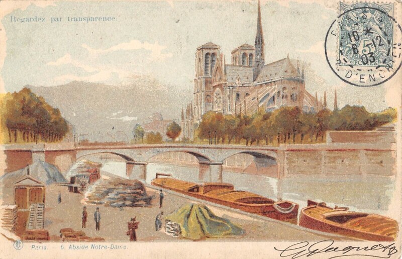 Carte postale ancienne Paris - Cpa A Systeme De Transparence - Abside Notre Dame