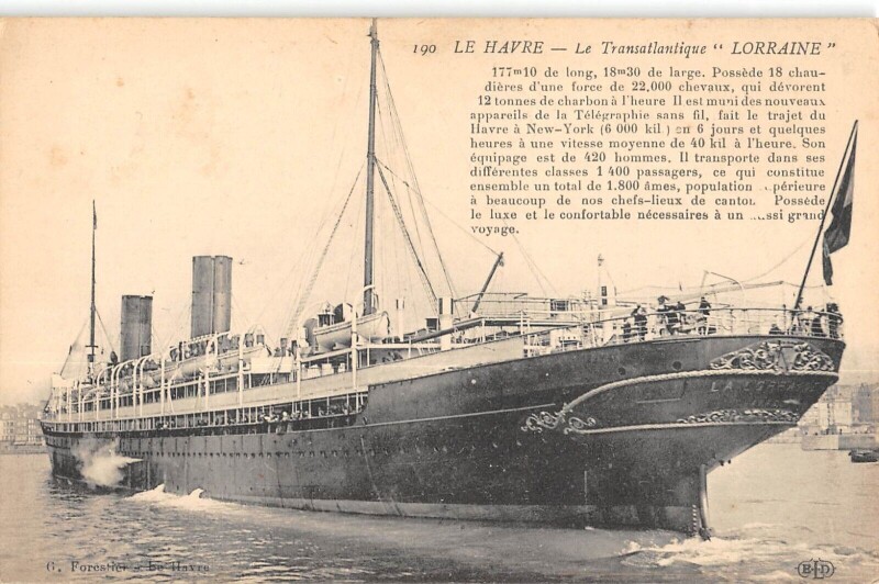 Carte postale ancienne Le Havre - Le Transatlantique - Lorraine au Havre