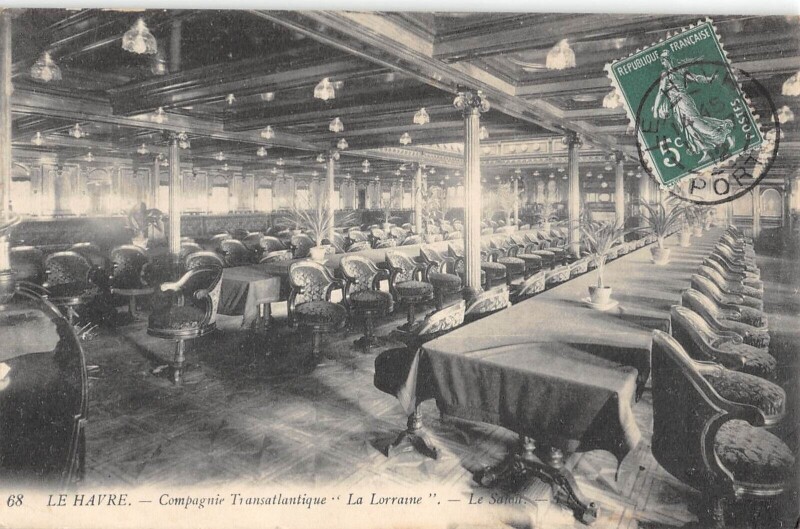 Carte postale ancienne Le Havre - Compagnie Transatlantique - La Lorraine - Le Salon au Havre
