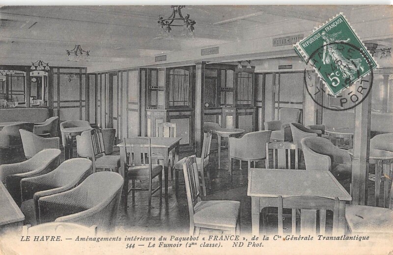 Carte postale ancienne Le Havre - Amenagements Interieurs Du Paquebot France - Le Fumoir au Havre