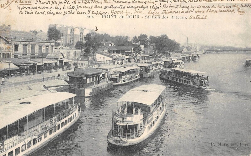 Carte postale ancienne Point-du-Jour - Station des Bateaux à Paris 16e