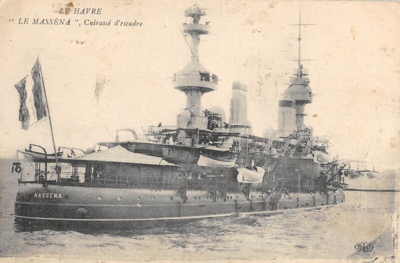 Carte postale ancienne Le Havre - Le Massena - Cuirasse D'Escadre au Havre