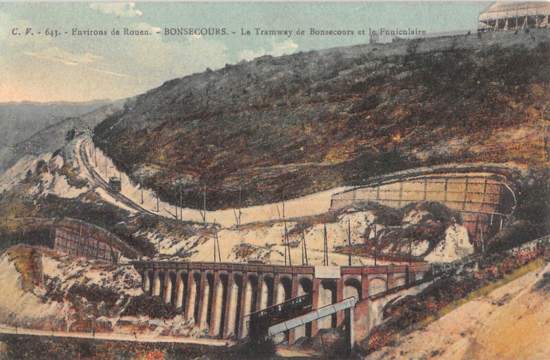 Carte postale ancienne Env.de Rouen - Bonsecours - Le Tramway De Bonsecours Et Funiculaire à Bonsecours