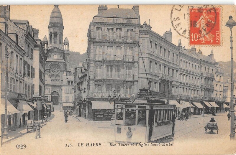 Carte postale ancienne Le Havre - Rue Thiers Et Eglise Saint Michel au Havre