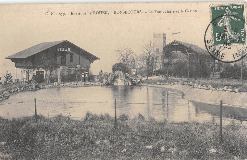 Carte postale ancienne Bonsecours - Funiculaire Et Le Casino à Bonsecours