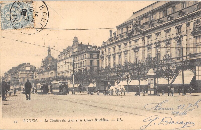 Carte postale ancienne Rouen - Le Theatre Des Arts Et Le Cours Boieldieu à Rouen
