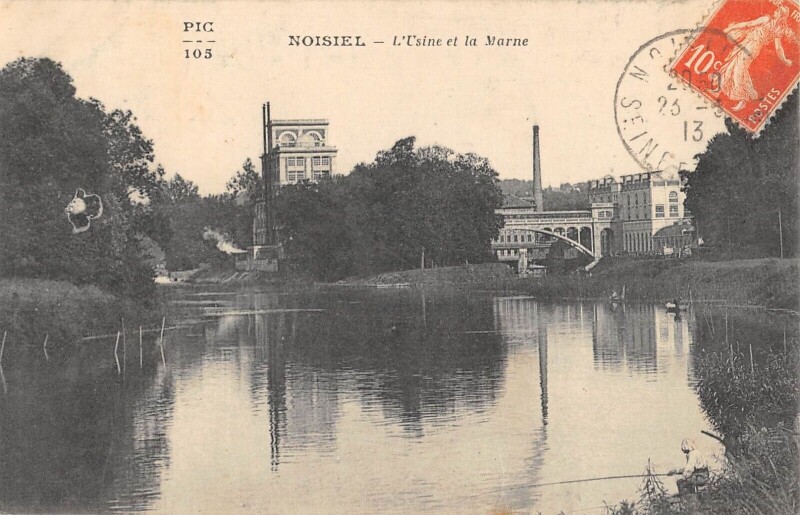 Carte postale ancienne Noisiel - L'Usine Et La Marne à Noisiel