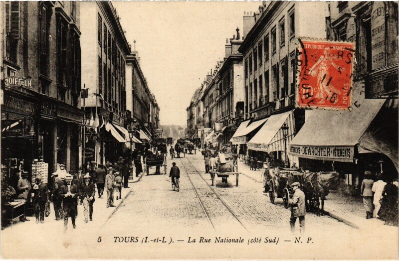 Carte postale ancienne Tours Rue Nationale à Tours